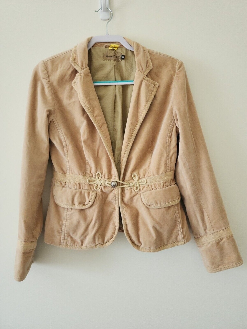 Massimo Dutti Velour Jacket Cream Cadet Long Sleeve Collared Lined Womens S - Picture 2 of 16
